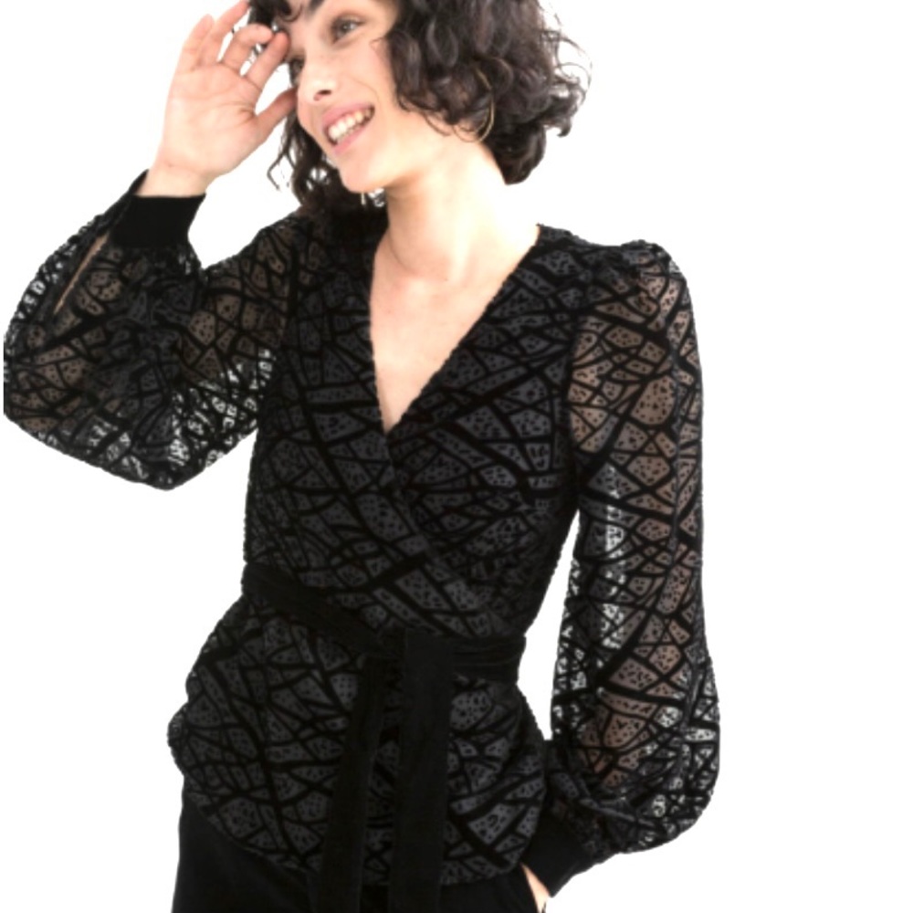 & Other Stories Velvet Burnout Wrap Blouse Size 8